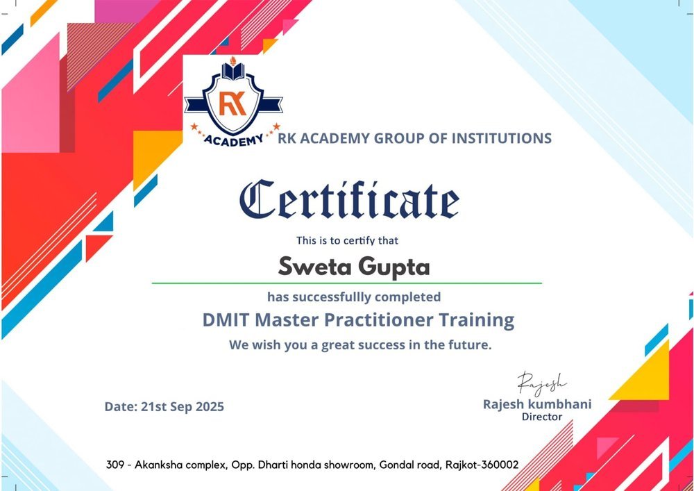 DMIT Master Practitioner Training certificate, RK Academy Group of Institutions