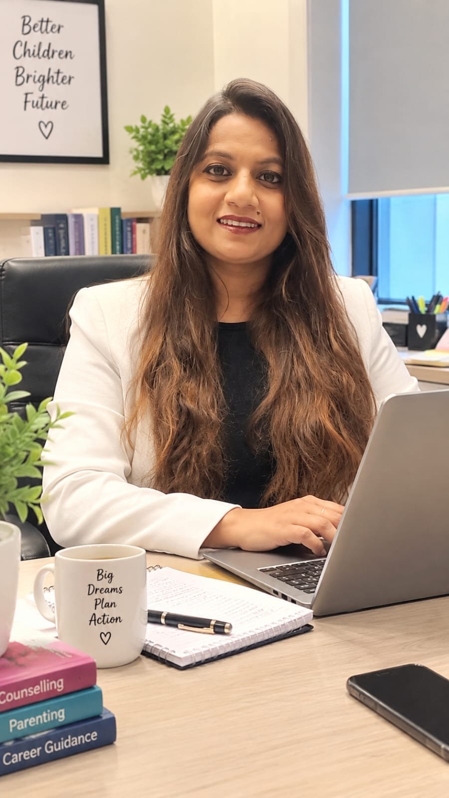 Sweta Gupta, DMIT counselor and parenting coach, at her desk